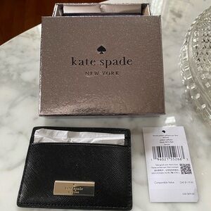 Kate Spade Kenzie Patent Saffiano Black Card Holder with Gold Accent